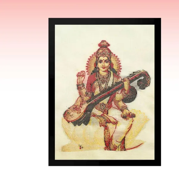 Goddess Saraswati | Pure Kanjivaram Silk Artwork | Handloom | Essentials Series