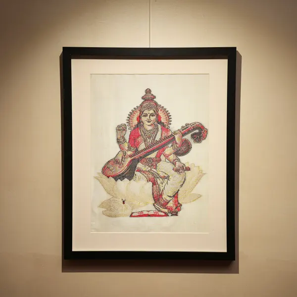 Goddess Saraswati | Pure Kanjivaram Silk Art | Handloom