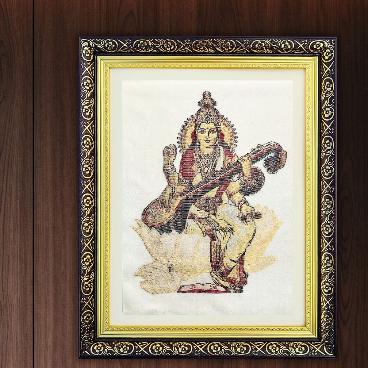 Goddess Saraswati | Pure Kanjivaram Silk Art | Handloom