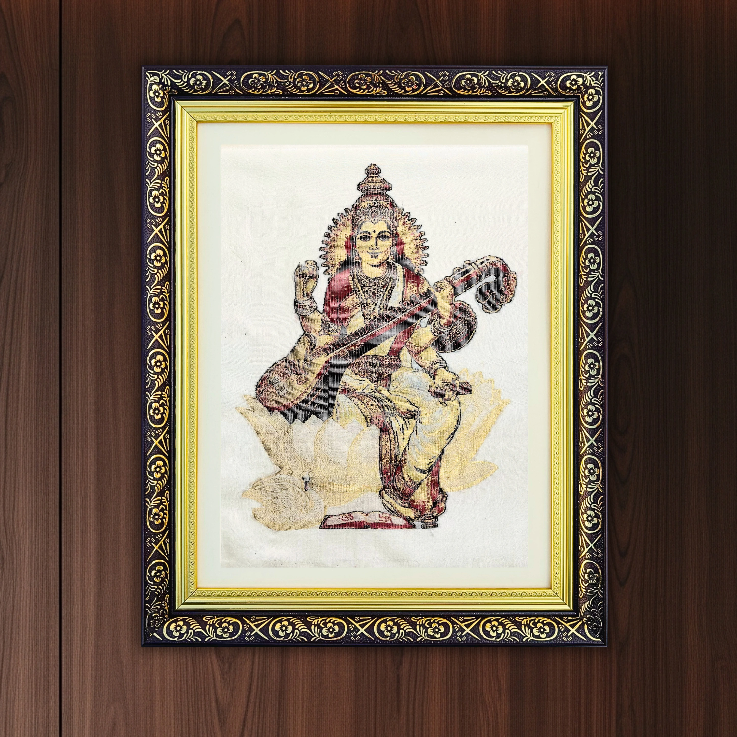 Goddess Saraswati | Pure Kanjivaram Silk Art | Handloom