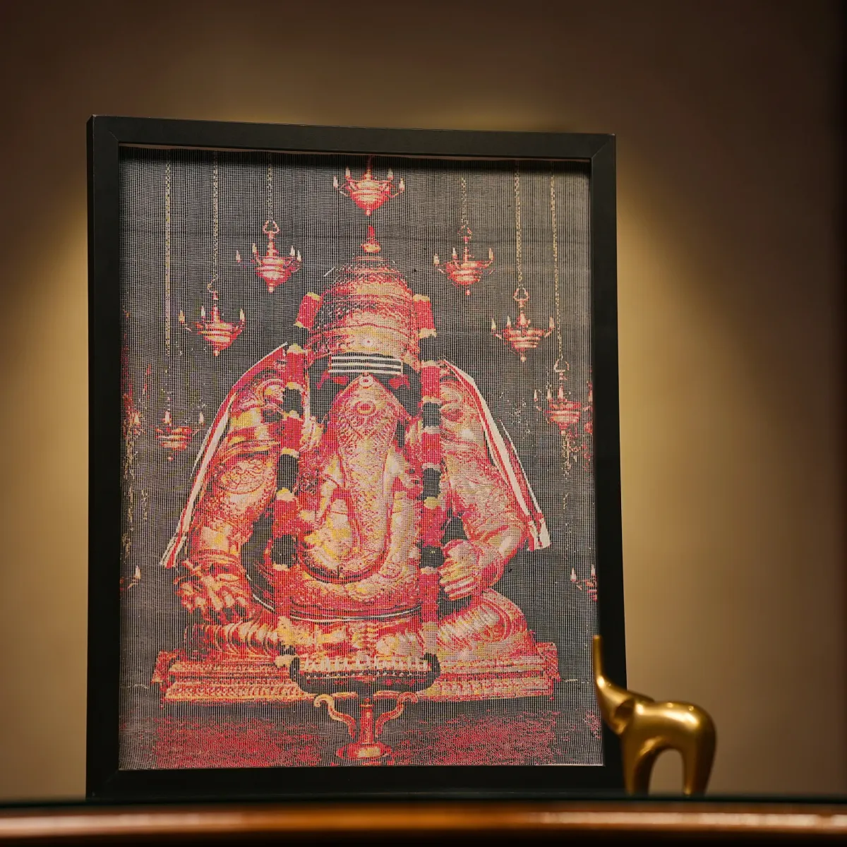 Karpaga Vinayagar | Pure Kanjivaram Silk Art | Handloom | Traditional Series, framed Kanjivaram silk artwork