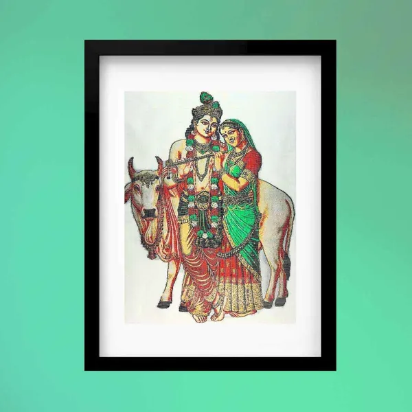 Lord Krishna and Radha | Pure Kanjivaram Silk Art | Handloom | Premium Series