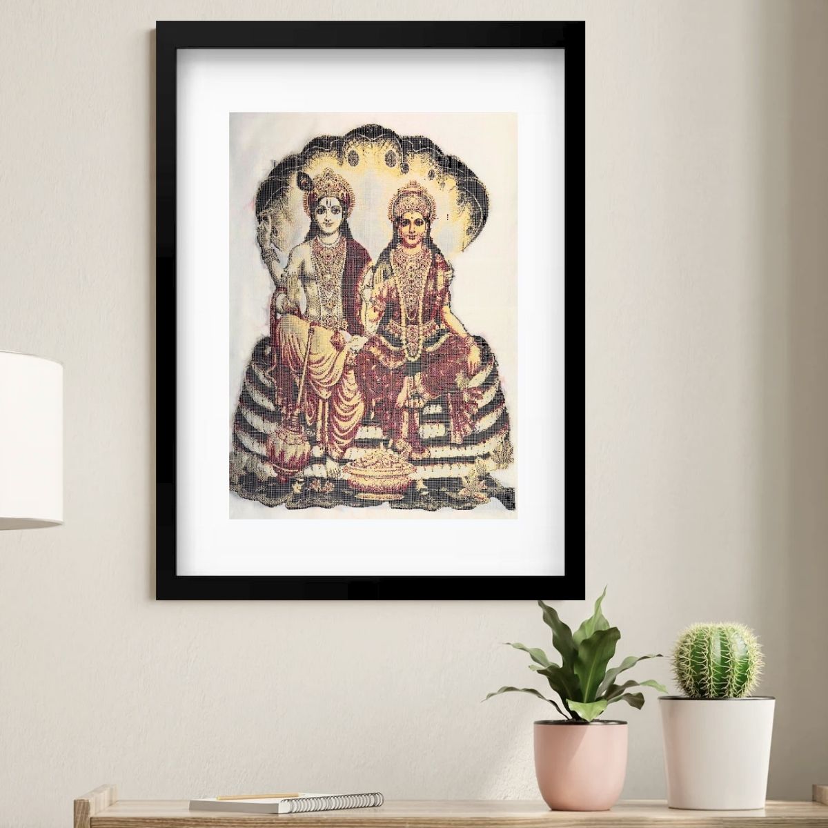 Lord Vishnu and Goddess Lakshmi | Pure Kanjivaram Silk Art | Handloom