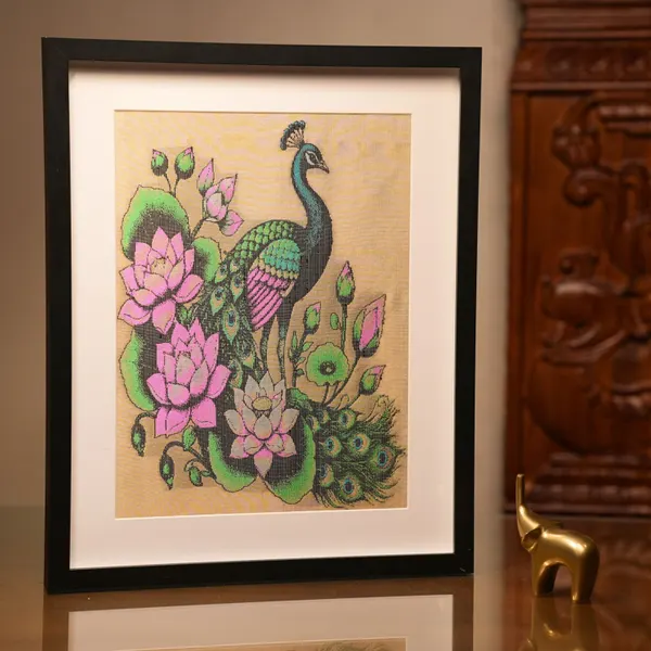 Peacock - Lotus Garden Glory | Pure Kanjivaram Silk Art | Handloom