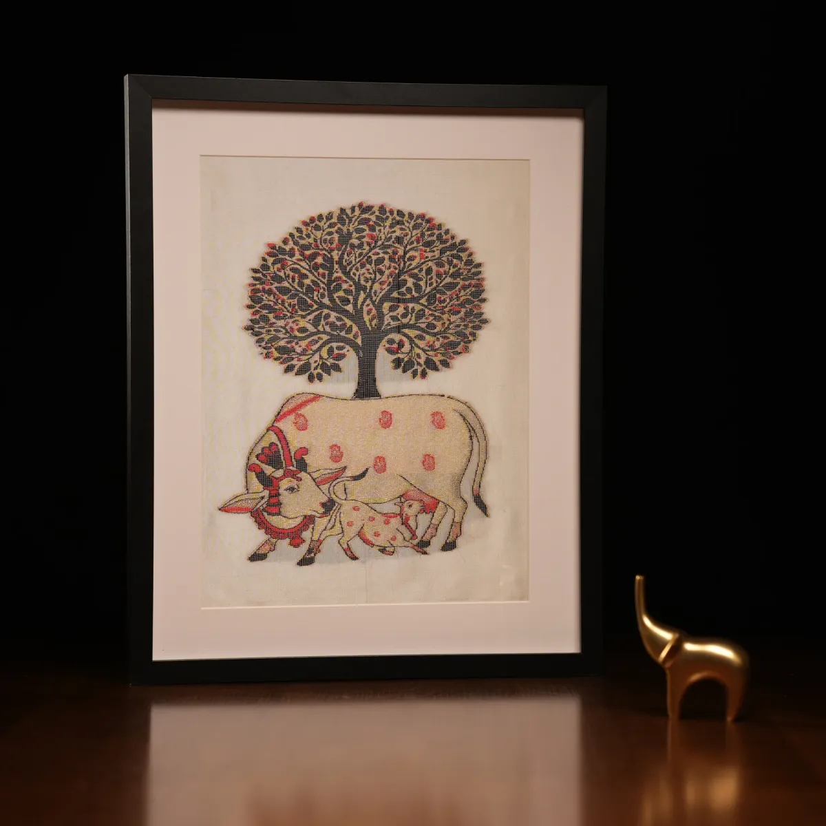 pichwai-cow-calf-tree-of-life-traditional-series-kanjivaram-silk-artwork.webp