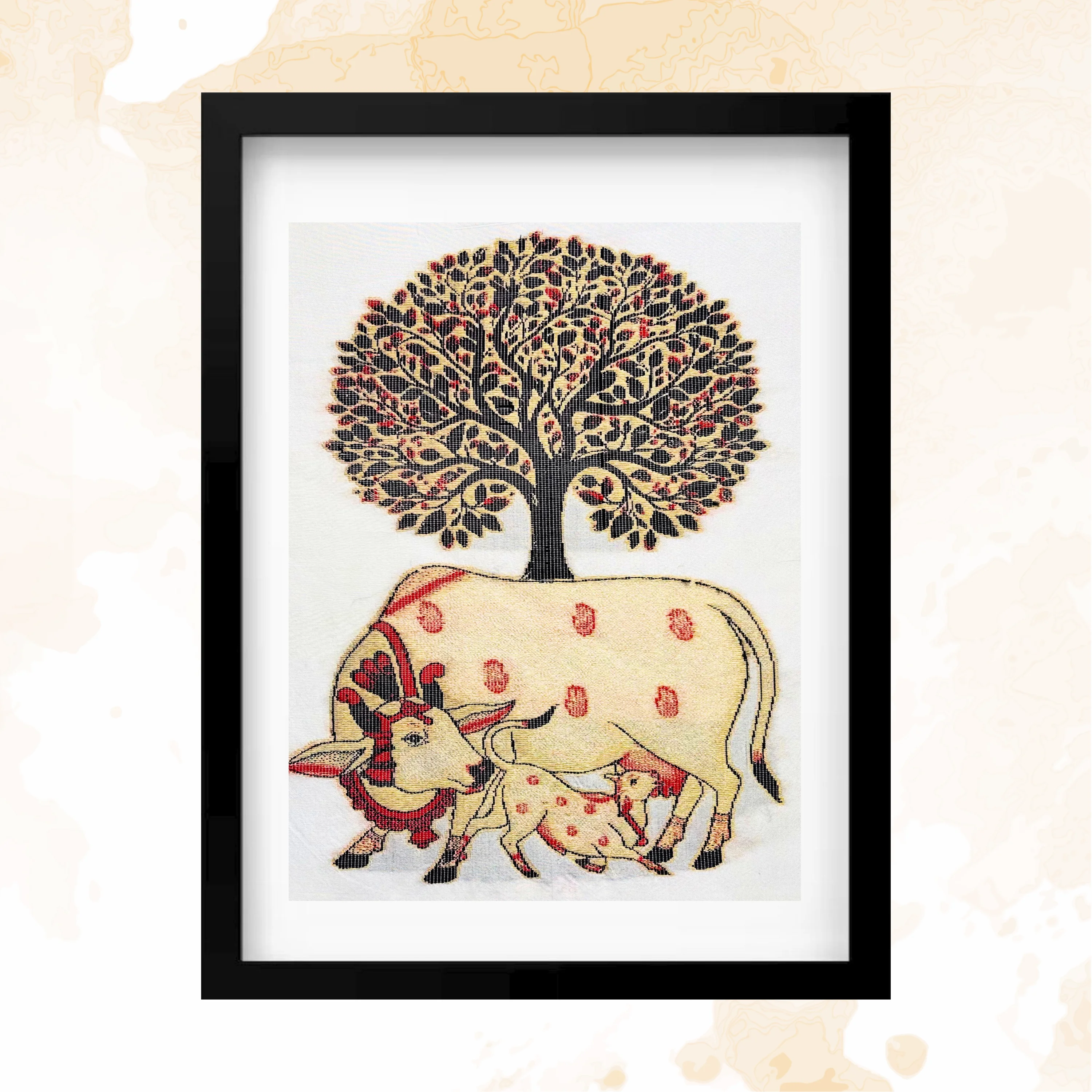 pichwai-cow-calf-tree-of-life-traditional-series-kanjivaram-silk-artwork.webp