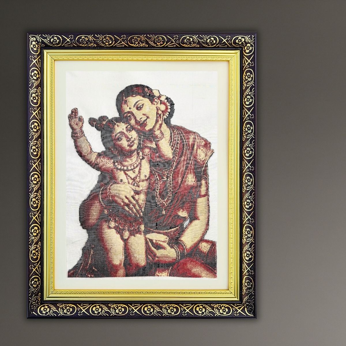 Yashoda with Young Krishna | Pure Kanjivaram Silk Art | Handloom